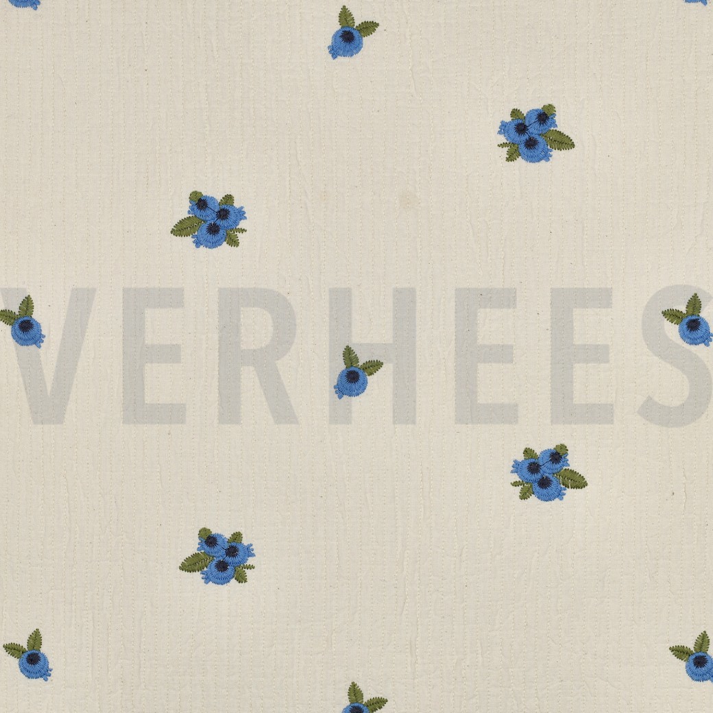 MUSSELIN GESTREIFT STICKEREI FRÜCHTE NATUR