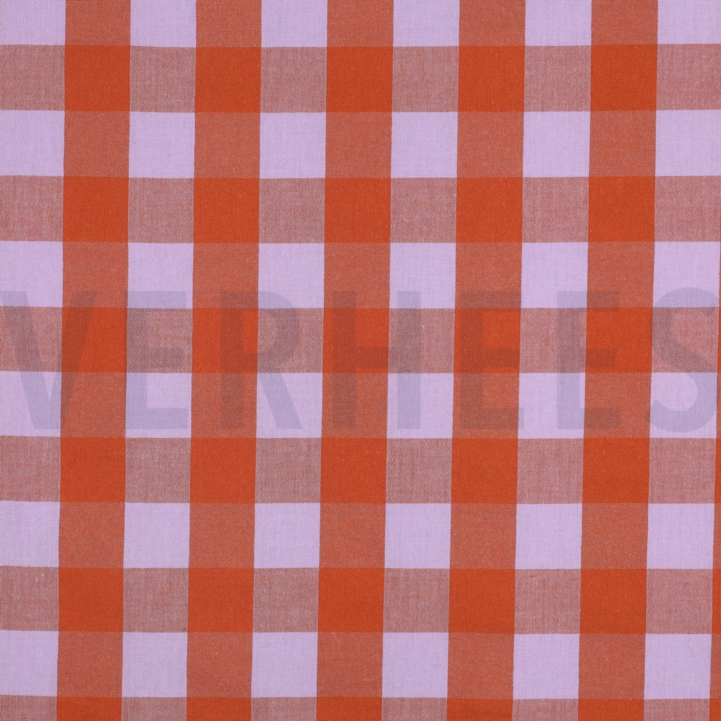 COTON TEINT FIL CARREAUX LAVANDE/ORANGE