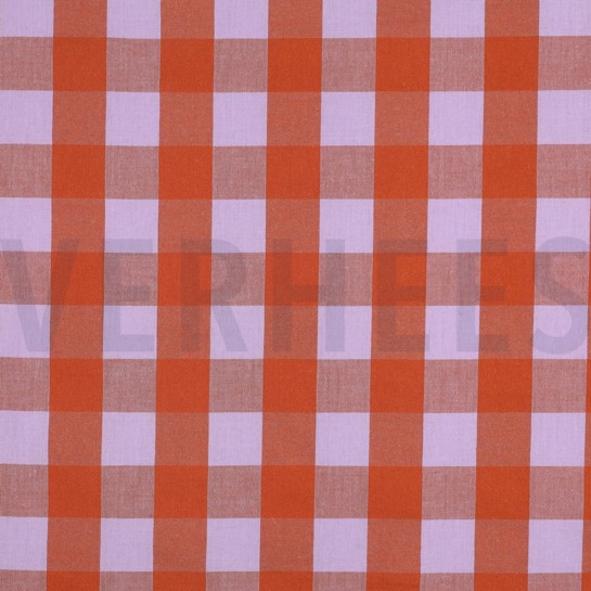 KATOEN GARENGEVERFD RUITEN LAVENDEL/ORANJE #7