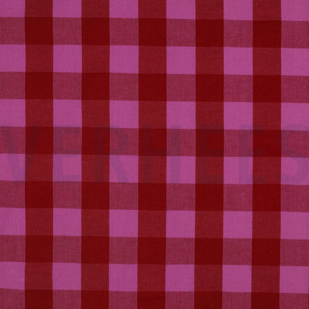 KATOEN GARENGEVERFD RUITEN ROOD/FUCHSIA