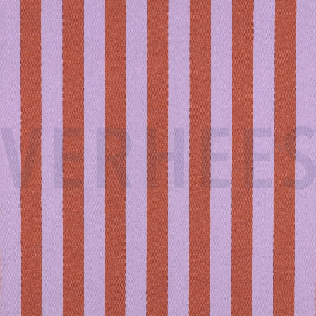 KATOEN GARENGEVERFD STREPEN LAVENDEL/ORANJE