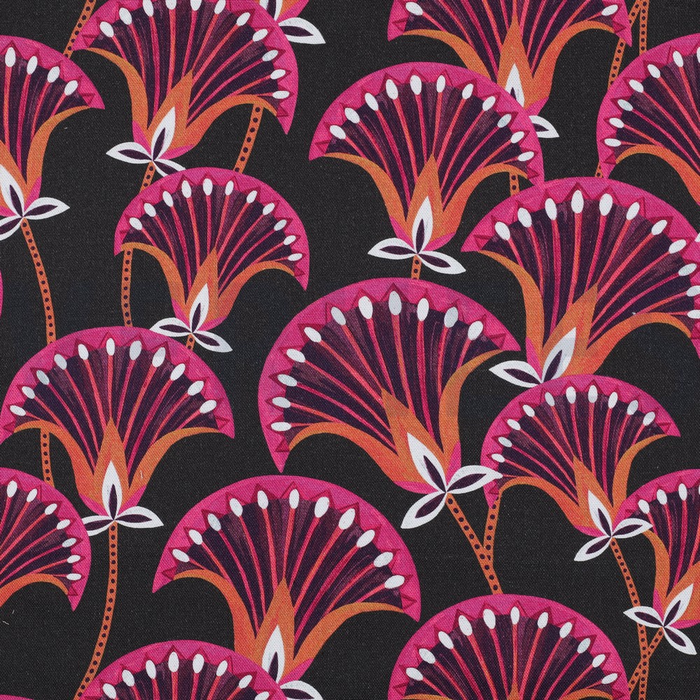 TOILE DÉCORATION FLEURS ANTHRACITE