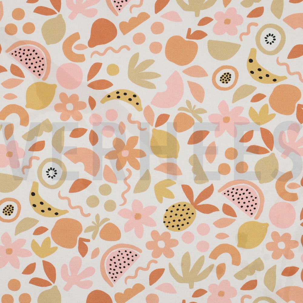 POPELINE DE COTON FRUITS BLANC CASSÉ