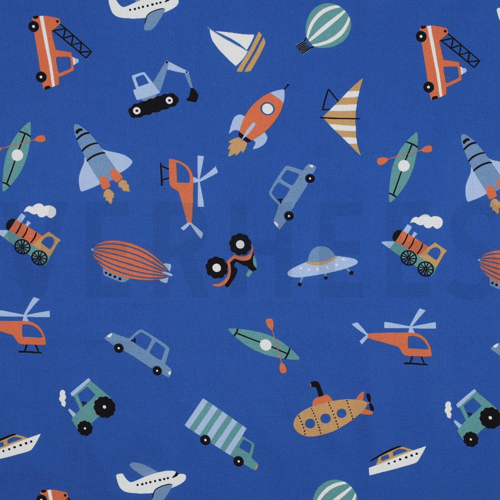 KATOENEN POPLIN VOERTUIGEN KOBALTBLAUW