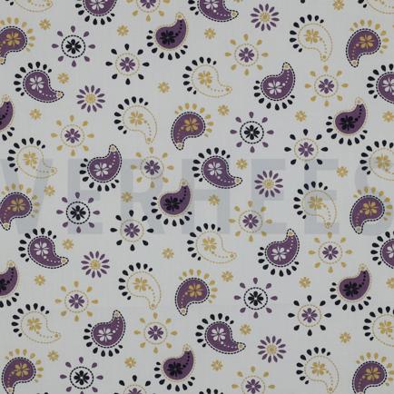 FEIN GEWEBTE BAUMWOLLPOPELINE GLITTER PAISLEY WEISS (hover)