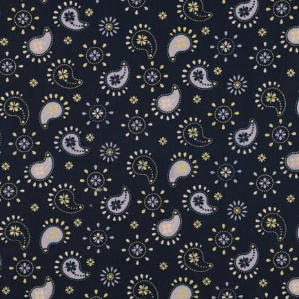 FIJNGEWEVEN KATOENEN POPLIN GLITTER PAISLEY MARINEBLAUW (hover)