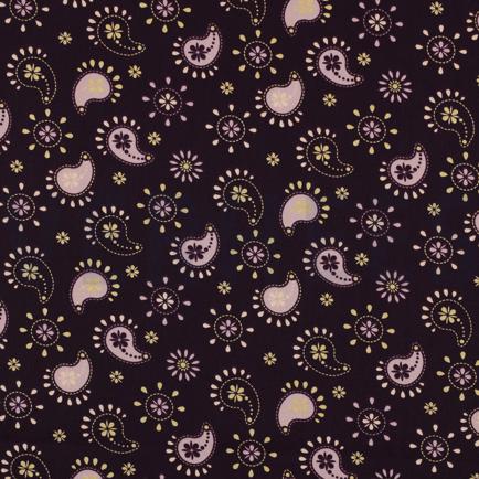 FIJNGEWEVEN KATOENEN POPLIN GLITTER PAISLEY DONKERPAARS (hover)