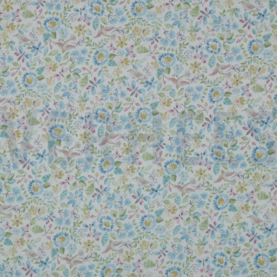 DOUBLE GAZE DE COTON GOTS DIGITAL  FLEURS BLEU #7