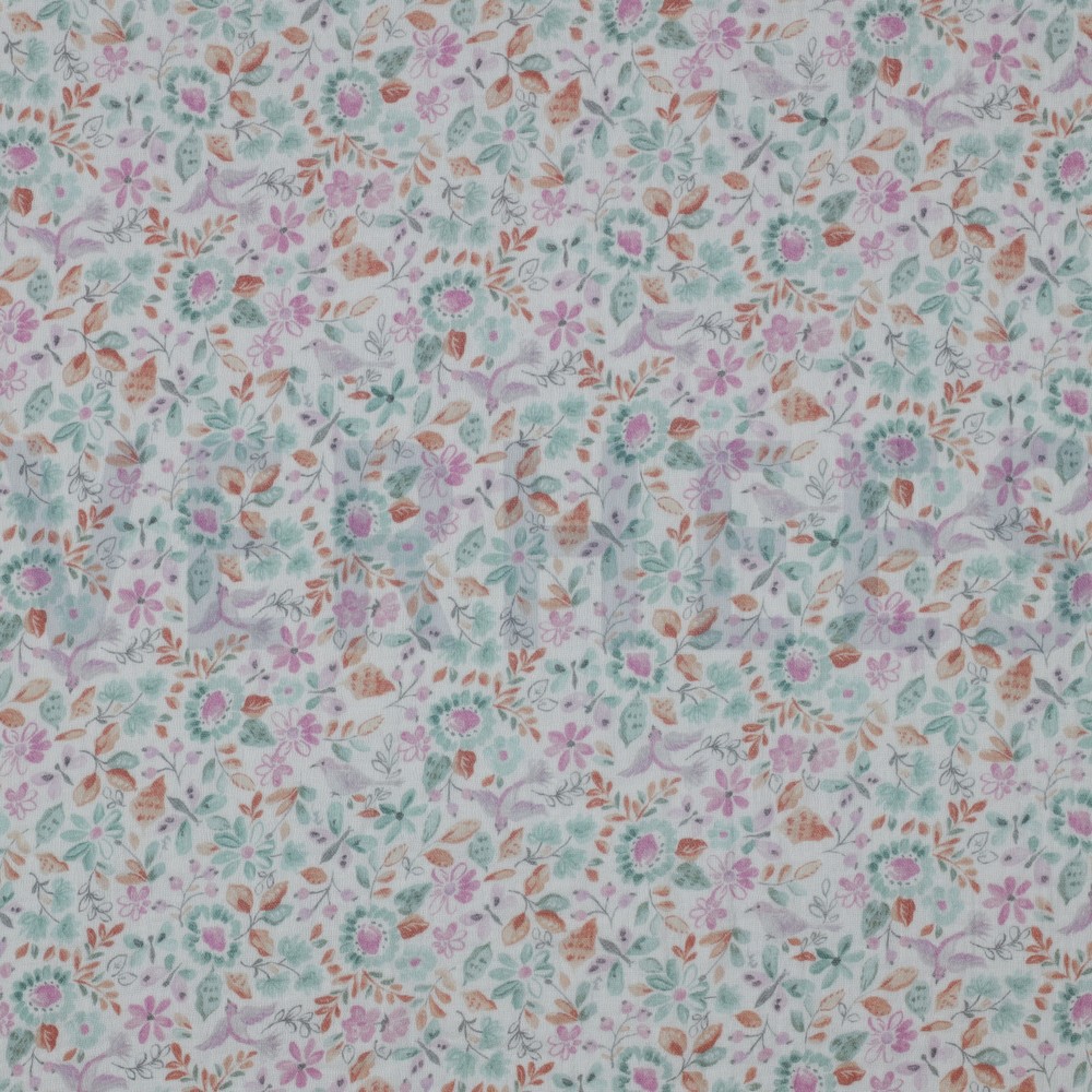 DOUBLE GAUZE GOTS DIGITAL FLOWERS PETROL