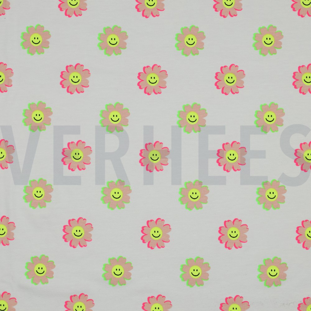 JERSEY NEON FLEURS HEUREUSES BLANC