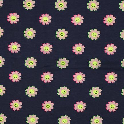 JERSEY NEON VROLIJKE BLOEMEN MARINEBLAUW (hover)