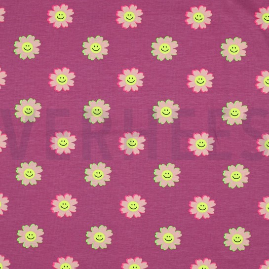 JERSEY NEON FLEURS HEUREUSES FUCHSIA #7