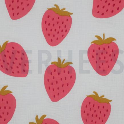 DOUBLE GAUZE AARDBEIEN GEBROKEN WIT (hover)