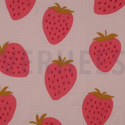 DOUBLE GAUZE AARDBEIEN LICHTROZE/OUDROZE (hover)