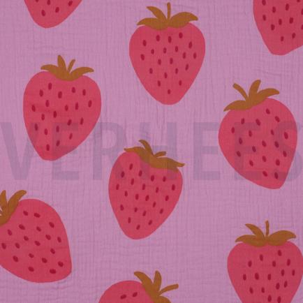 DOUBLE GAUZE AARDBEIEN ROZE (hover)