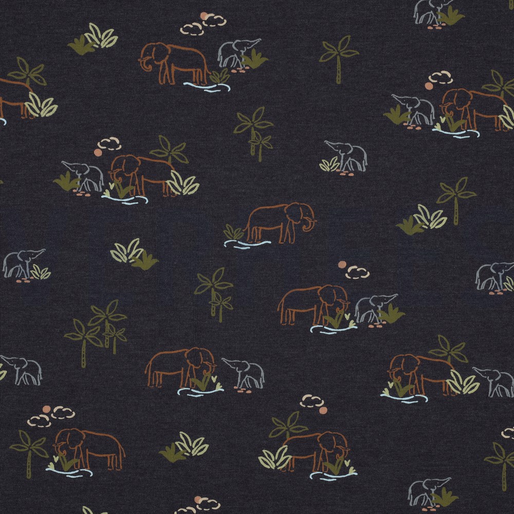 JERSEY MELANGE ELEPHANTS INDIGO MELANGE