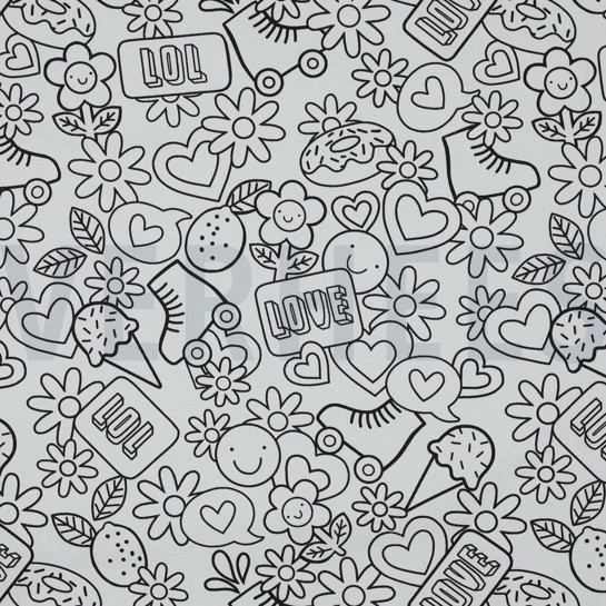 KATOENEN POPLIN RETRO INKLEURBAAR ZWART/WIT #7