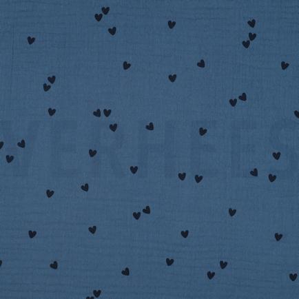 DOUBLE GAUZE KLEINE HARTEN INDIGO (hover)