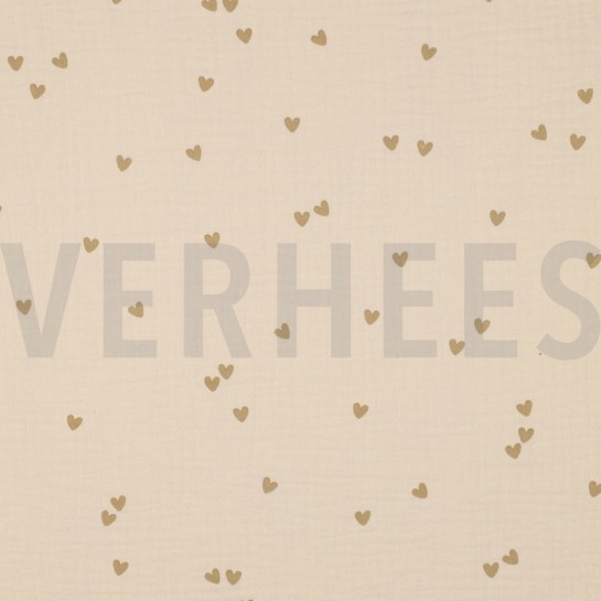 DOUBLE GAZE DE COTON PETITS COEURS SABLE #7