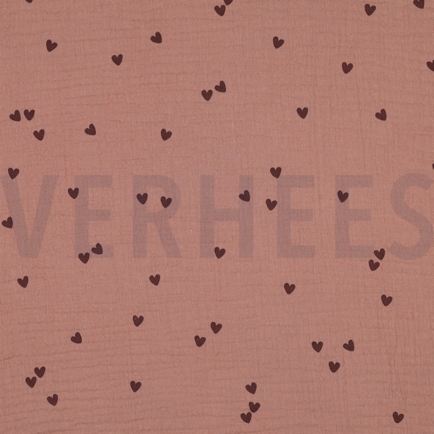 DOUBLE GAUZE SMALL HEARTS MOCHA (hover)