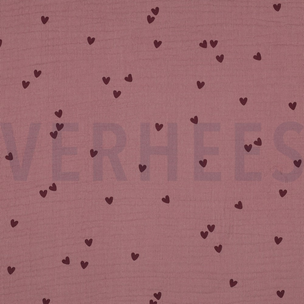 DOUBLE GAUZE SMALL HEARTS LIGHT LILAC