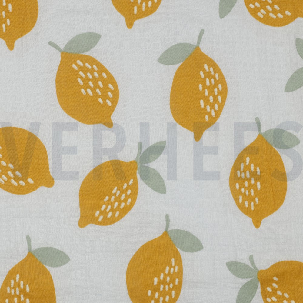 DOUBLE GAZE DE COTON CITRONS BLANC