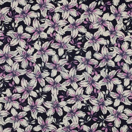 VISCOSE ROSELLA STRETCH BLOEMEN MARINEBLAUW (hover)