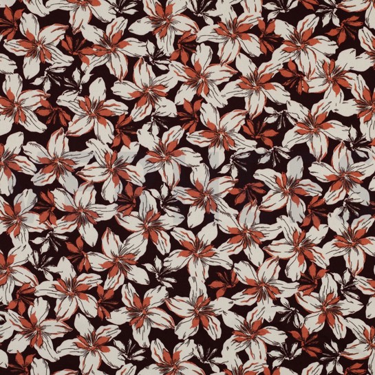 VISCOSE ROSELLA STRETCH BLOEMEN BORDEAUXROOD #7