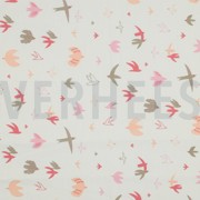 KATOENEN POPLIN VOGELS SNEEUWWIT (thumbnail)