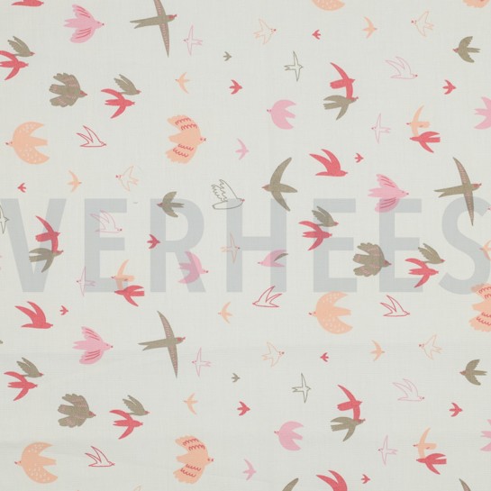 KATOENEN POPLIN VOGELS SNEEUWWIT #7