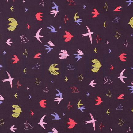 FINE POPLIN BIRDS DARK PURPLE (hover)
