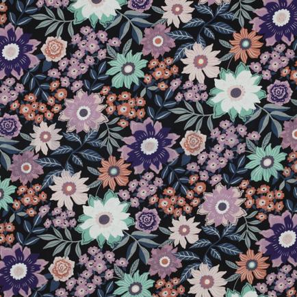 FINE POPLIN DIGITAL FLOWERS BLACK (hover)