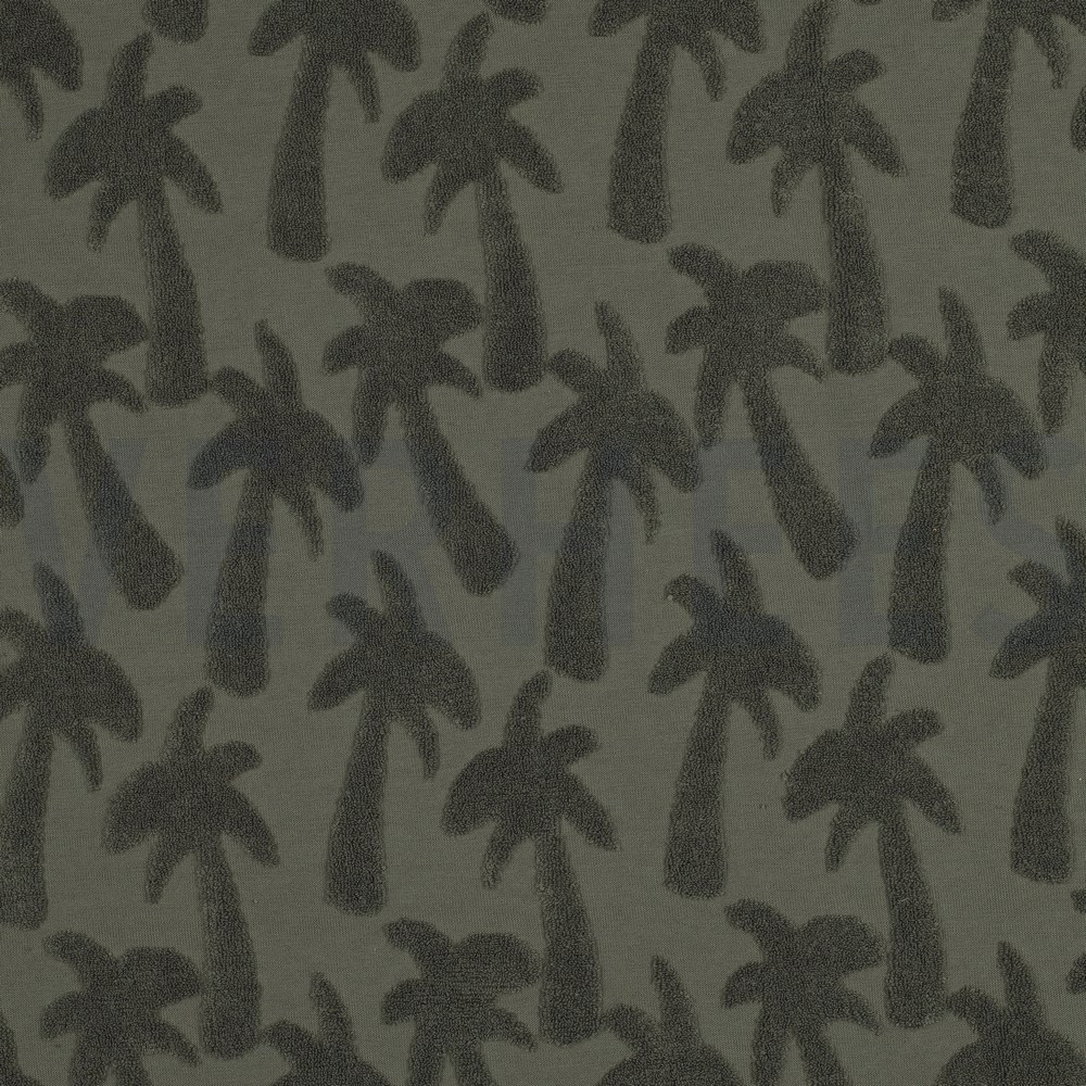 COTTON TOWELLING KNIT PALMTREES ARMY GREEN