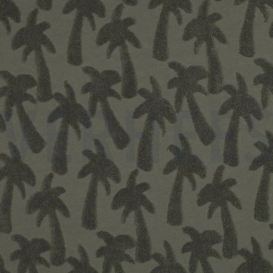 COTTON TOWELLING KNIT PALMTREES ARMY GREEN #7