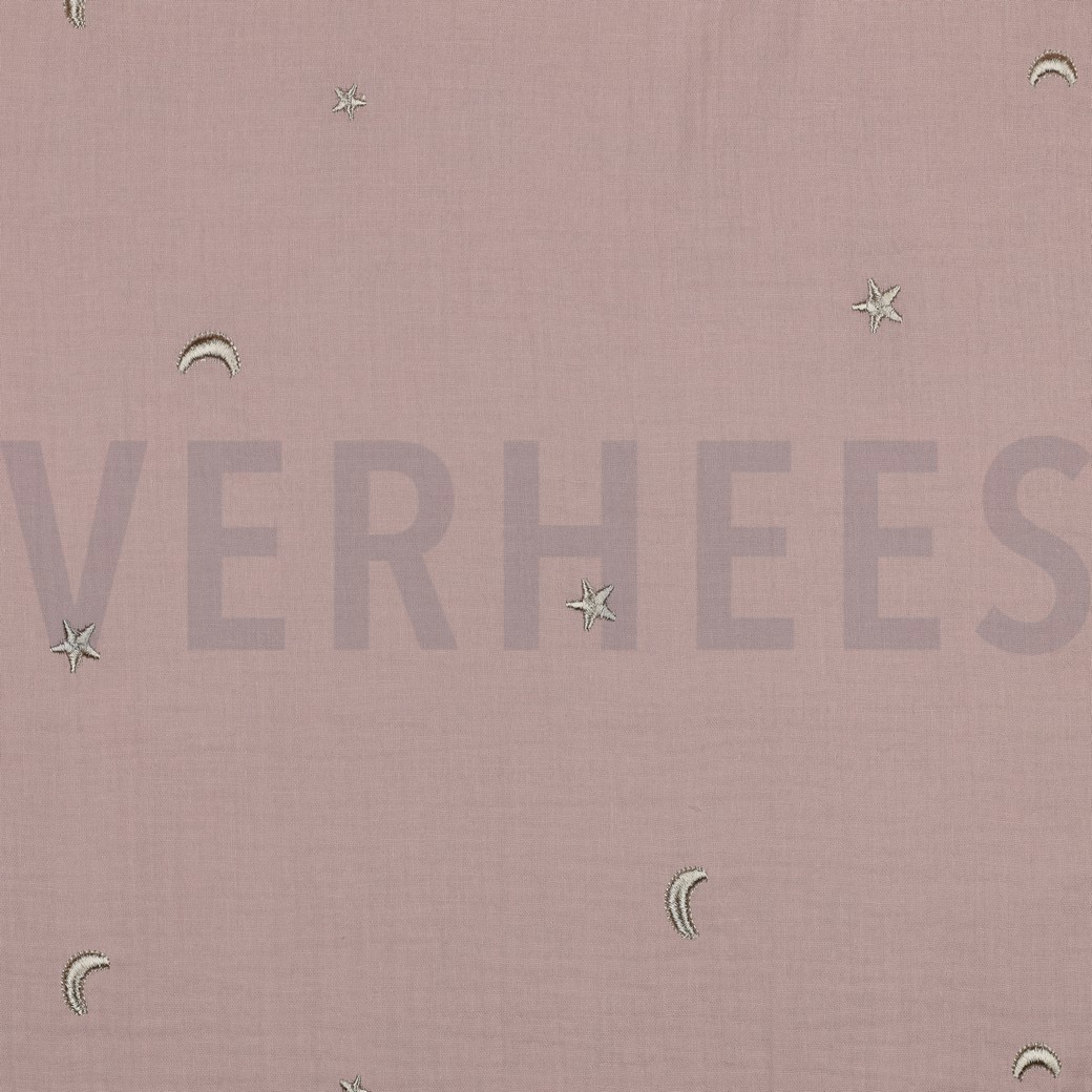 DOUBLE GAUZE EMBROIDERY STARS SOFT ROSE