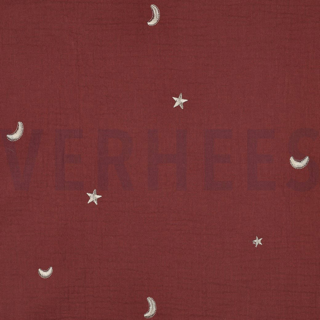 MUSSELIN STICKEREI STERNE ROT