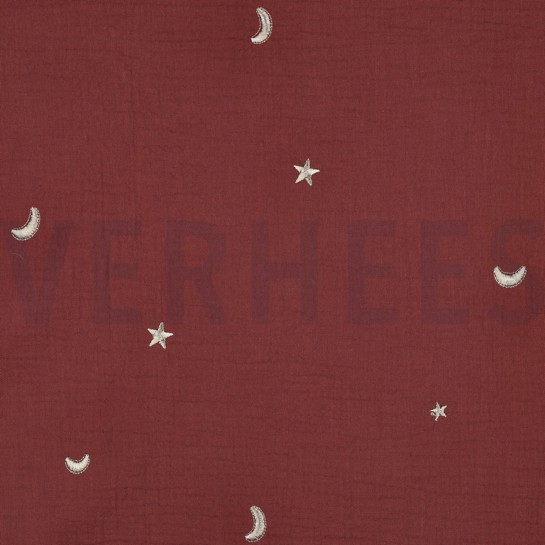 MUSSELIN STICKEREI STERNE ROT #7