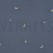 DOUBLE GAZE DE COTON BRODERIE ÉTOILES JEAN BLEU (thumbnail)