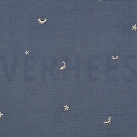 DOUBLE GAZE DE COTON BRODERIE ÉTOILES JEAN BLEU #7