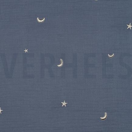 MUSSELIN STICKEREI STERNE JEANSBLAU (hover)