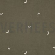 MUSSELIN STICKEREI STERNE MOOSGRÜN (thumbnail)