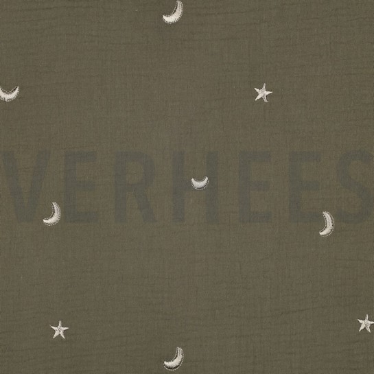 MUSSELIN STICKEREI STERNE MOOSGRÜN #7