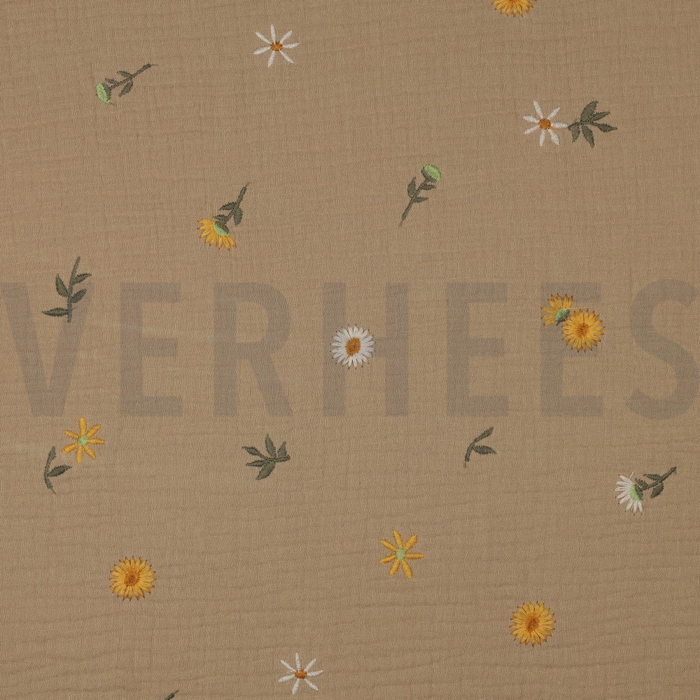DOUBLE GAUZE EMBROIDERY ZONNEBLOEMEN BEIGE #7