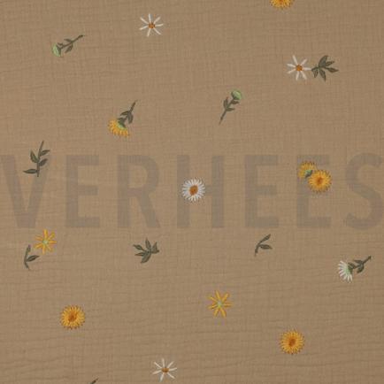 DOUBLE GAUZE EMBROIDERY ZONNEBLOEMEN BEIGE (hover)