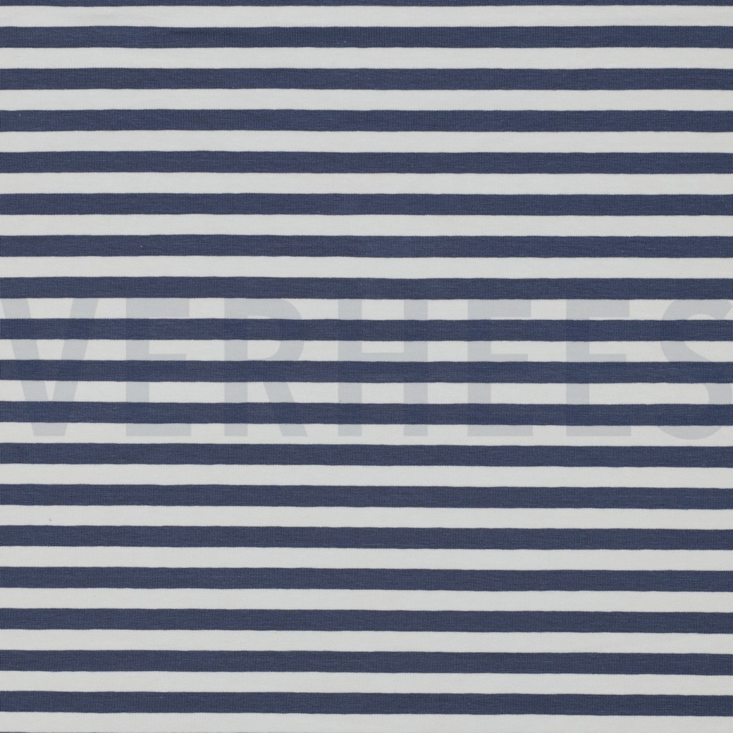 JERSEY GARENGEVERFD STREPEN JEANSBLAUW