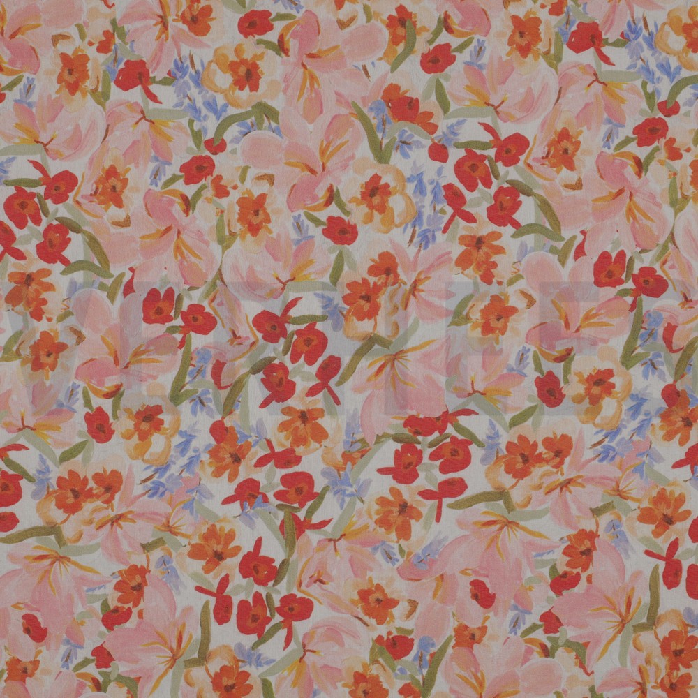 COTTON VOILE DIGITAL FLOWERS PEACH