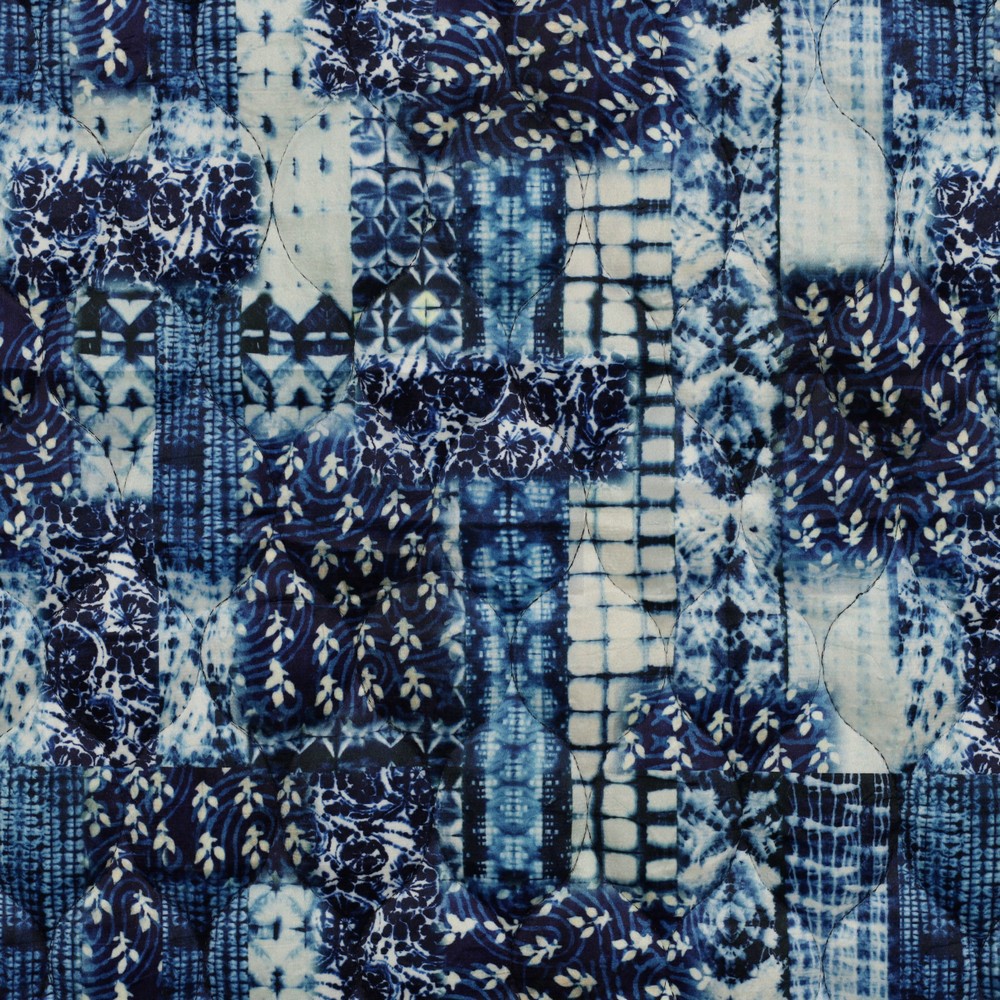 GEWATTEERD VELVET DIGITAAL PATCHWORK MARINEBLAUW