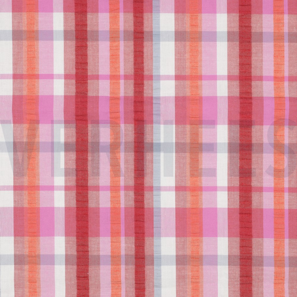 BAUMWOLLE SEERSUCKER GARNGEFÄRBT KAROS ROSA