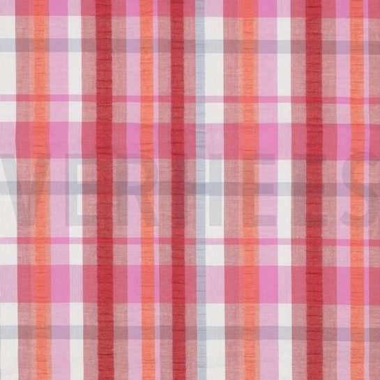 COTON SEERSUCKER TEINT FIL CARREAUX ROSE #7