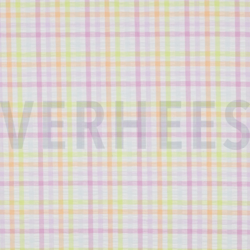 KATOEN SEERSUCKER GARENGEVERFD RUITEN MULTI